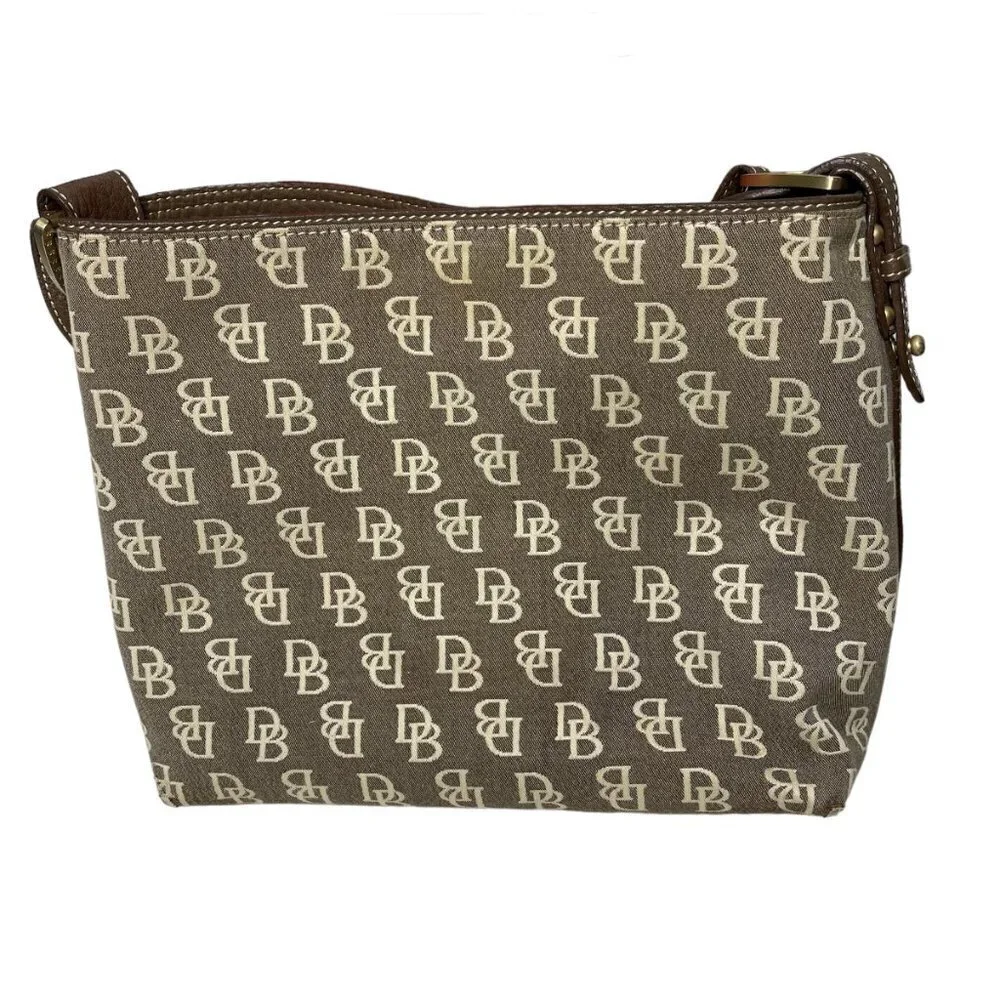 Dooney & Bourke Purse Monogram Canvas Vintage Shoulder Bag Satchel Brown Y2K